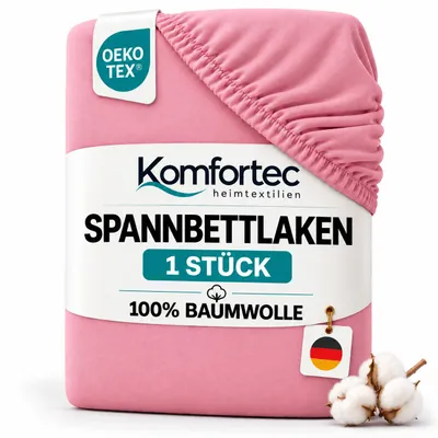 Produktbild von Komfortec Jersey Spannbettlaken 180x200 cm, 100% Baumwolle, Pink
