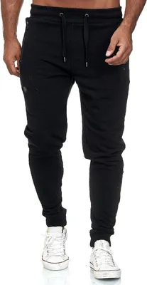 Immagine prodotto di Pantaloni da jogging da uomo, colore nero, con cintura elastica, cordoncino e tasche laterali