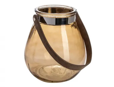Obrázek produktu pro Nohel Garden Váza BELLY skleněná s koženým uchem 16x15x15cm
