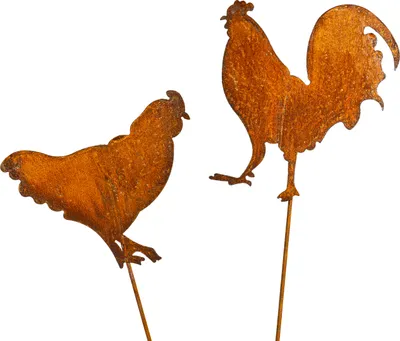 Produktbild von Hühner Deko Figuren für den Garten - Vogel Tiere aus Rost als Blumenstecker