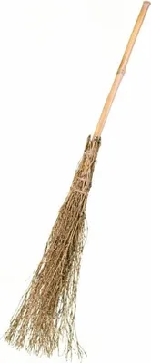 A traditional broom made of natural materials, presented against a white background.