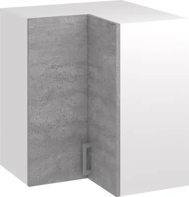 A corner view of a cabinet with a gray textured interior and white exterior.