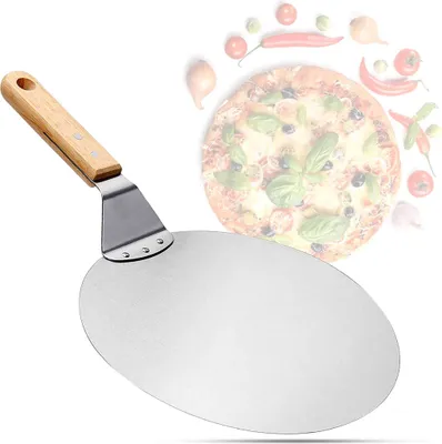 Obrázok produktu pre Lopata na pizzu z nehrdzavejúcej ocele s drevenou rukoväťou, škrabka na pizzu na kameň na pizzu, škrabka na chlieb, koláčový server, server na pizzu