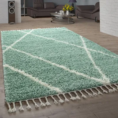 Produktbild von Shaggy Teppich Wohnzimmer Hochflor Rauten Muster Skandi Design Grösse 60x100 cm