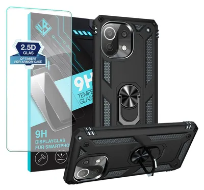 Produktbild von Armor Outdoor Handyhülle für Xiaomi Mi 11 Lite / 11 Lite 5G Handy Panzer Case Schutzhülle mit 9H Displayglas Displayschutz Farbe: Schwarz