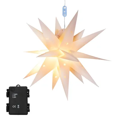 Produktbild von 3D Adventsstern 35cm 15 LED Warmweiß Batteriebetrieben mit Timer Außen Weihnachtsstern zum Hängen Fensterdeko Weihnachten Garten Balkon Haustür Winter