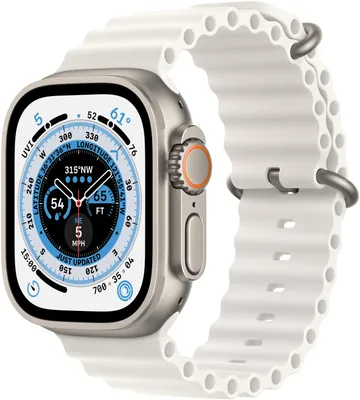 Produktbild von Apple Watch Ultra [GPS + Cellular, inkl. Ocean Armband weiß] Titangehäuse silber