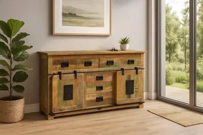 Produktbild von Sideboard Mangoholz massiv bunt Kommode 150 x 90 x 45 cm LIBRO