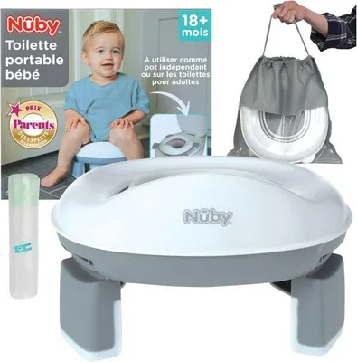 Produktbild von Nuby Tragbarer Reise Töpfchen, mit Aufbewahrungstasche, WC Sitzverkleinerer, Grau, Weiß