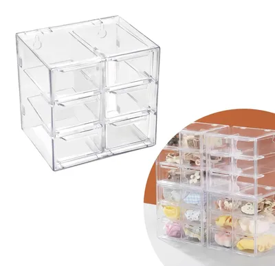 Image de Organiseur de bureau à 6 tiroirs, bac de rangement empilable, meuble à tiroirs en plastique pour le rangement sur le bureau, petit meuble à tiroirs transparent pour le maquillage et les bijoux