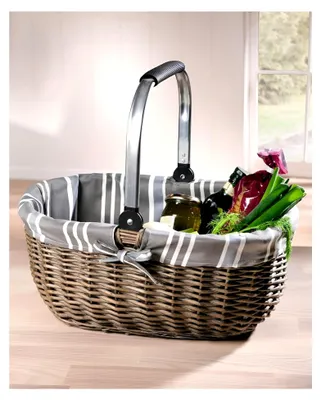 Produktbild von Einkaufskorb aus geflochtener Weide in Grau, mit umklappbarem Henkel, 45x30 cm