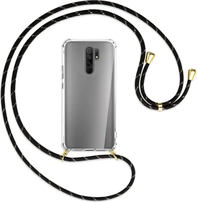Produktbild von Handykette Backcover-Schutzhülle mit Band (Metall goldfarben) für Xiaomi Redmi 9 - schwarz/gold
