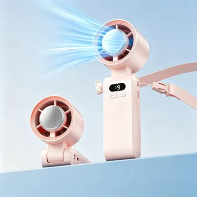 Produktbild von 3‑in‑1 Handventilator, Tragbarer Ventilator 5000mAh mit Kühlplatte ,1-199 Geschwindigkeiten, für Reisen und Alltag, Outdoor Camping Wandern, Rosa