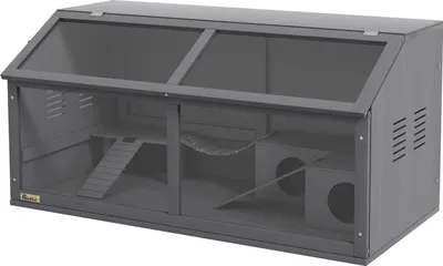 Zdjęcie produktu dla Drewniana klatka dla chomika, domek dla gryzoni 100 cm, stajnia dla małych zwierząt, domek do zabawy z wiszącym mostem, drabinki, otwierany dach, chatka, ciemnoszara