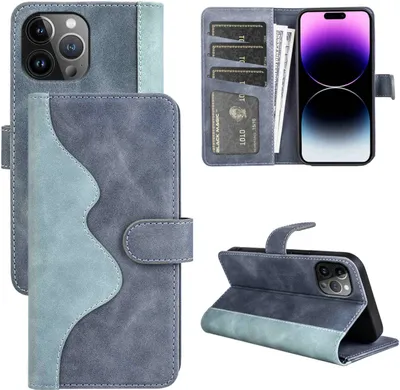 Image de Étui de protection en simili cuir bleu pour Apple iPhone 15 Pro Max