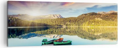 Produktbild von Bild auf Leinwand - Leinwandbild - See Berge Wasser - 140x50cm - Wand Bild - Wanddeko - Wandbilder - Leinwanddruck - Bilder - Kunstdruck - Wanddekoration - Leinwand bilder - Wandkunst - AB140x50-3595