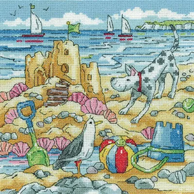 Productafbeelding van Heritage Kruissteekset "Sandcastle", Aida-stof, telpatroon, bssc1624-a, 20,5x20,5 cm