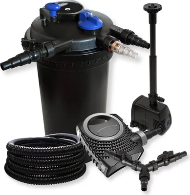 Produktbild von SunSun Komplettset: CPF-15000 Teichdruckfilter bis 30000 L mit 18 Watt UV-C Teichklärer, NEO10000 Teichpumpe 10000l/h 80W, 25m Teichschlauch 25 mm, HJ-943 Springbrunnenpumpe 800l/h 16W, Y-Verteiler