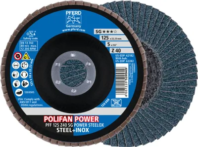 Produktbild von PFERD PFF 125 Z 40 SG POWER STEELOX, Metall, 12200 RPM, 12,5 cm, 10 Stück(e)