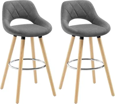 Produktbild von Barhocker 2er Set, Barstuhl Küchenhocker Thekenhocker, Hocker mit Rückenlehne Fußstütze, aus Holz Leinen, für Bar Küche Theke Restaurant Café, Dunkelgrau, BH111dgr-2