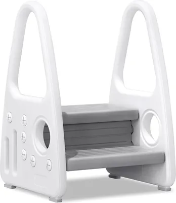 Produktbild von TRMLBE Tritthocker Kinder 2-Stufen Lernturm Hocker Kinder HDPE Kinder-Trittschemel Doppeltritthocker Bad Toiletten Schlafzimmer Tragfähigkeit von 50 kg, Grau