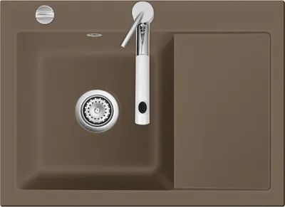 Produktbild von Auflagespüle KeraDomo MERA 70 Fango mit Becken links und Excenterbedienung