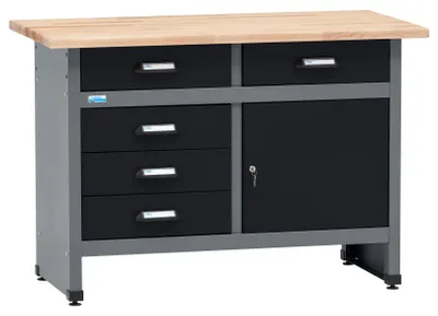 Produktbild von Küpper Werkbank 12049, 120x84x60cm, 5 Schubladen, 1 Tür, 300 kg Traglast, 30 mm massive Buchenarbeitsplatte