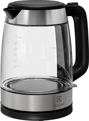 A studio shot of a glass electric kettle.