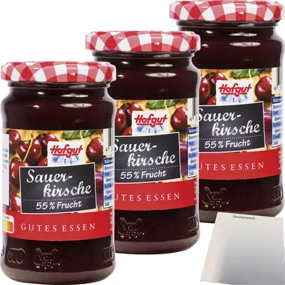 Produktbild von Hofgut Sauerkirsche Fruchtaufstrich 3er Pack (3x250g Glas) + usy Block