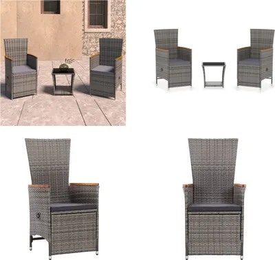 Productafbeelding van vidaXL 3-delige loungeset voor de tuin met kussens, polyrotan, grijs - Tuinloungeset - Tuinloungesets - Houten loungeset - Houten loungesets