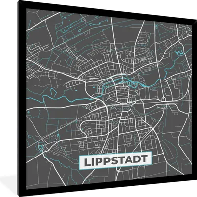 Produktbild von MuchoWow® Gerahmtes Poster Deutschland - Blau - Lippstadt - Stadtplan - Karte 40x40 cm - Poster mit Schwarzem Bilderrahmen Wandposter Rahmen Foto Bilder - Mit Rahmen - Wanddekoration Schlafzimmer
