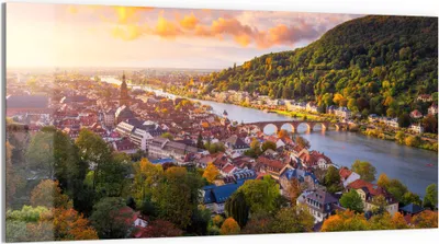 Produktbild von DEQORI Glasbild Echtglas 100x50 cm 'Blick über Heidelberg' Wandbild Bild modern Deko