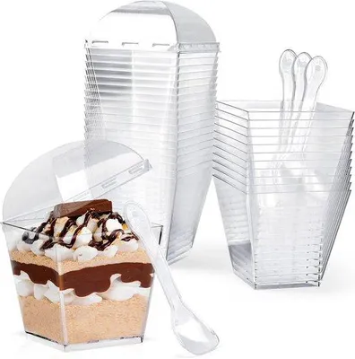 Produktbild von Plastikbecher mit Deckel und Löffeln - 60 Stück - ideal für Pudding, Mousse und Eis - 200ml
