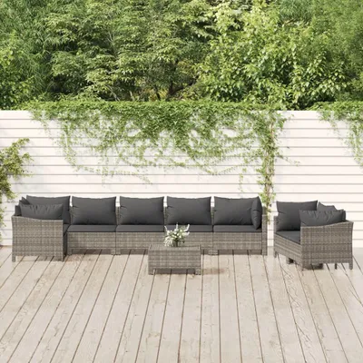 Productafbeelding van Maison Exclusive - Tuinloungeset, 9-delig, met kussens, grijs, van polyrotan