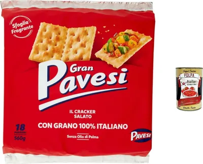 Produktbild von 12x Gran Pavesi Crackers salati Salzgebäck gesalzen 560g kekse gebäck + Italian gourmet polpa 400g