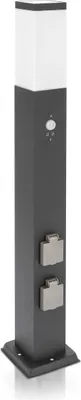 Produktbild von LED Wegeleuchte eckig 80cm mit Bewegungsmelder und 2 Steckdosen anthrazit