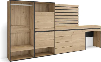 Image de COZY Meuble à Chaussures, 297x35x145 cm, Chambre à coucher, Vestiaire ouvert, Commode, Buffet, Panneaux Muraux en Bois, Coiffeuse, Chêne