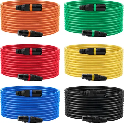 Immagine prodotto di SucceBuy Cavo XLR 6,1 m, set di 6 cavi microfonici DMX bilanciati (maschio-femmina), cavi XLR a 3 pin placcati in oro per luci di scena, microfoni, amplificatori e console di mixaggio