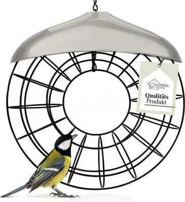 Produktbild von WILDLIFE HOME Meisenknödel Futterring silbern I Meisenknödelhalter Metall, Futtersäule für Vögel zum Aufhängen Garten & Balkon - ohne Netz