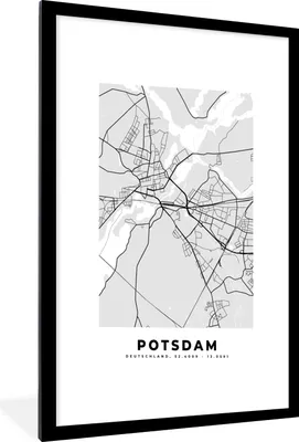 Produktbild von MuchoWow® Gerahmtes Poster Potsdam - Karte - Stadtplan - Deutschland 60x90 cm - Poster mit Schwarzem Bilderrahmen Wandposter Rahmen Foto Bilder - Dekoration - Wandposter Wohnzimmer - Hochwertig