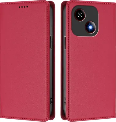 Image de Etui en cuir pour ZTE Blade A35E, étui magnétique en cuirPolyuréthaneavec support Rouge