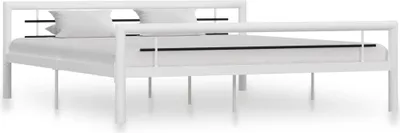 Produktbild von vidaXL Bettgestell Weiß und Schwarz Metall 180×200 cm - Bettgestell - Bettgestelle - Bettrahmen - Doppelbett