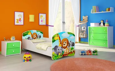 Immagine prodotto di ACMA I letto per ragazzi letto per bambini completo di materasso con rete a doghe bianco 02 Animals 140x70