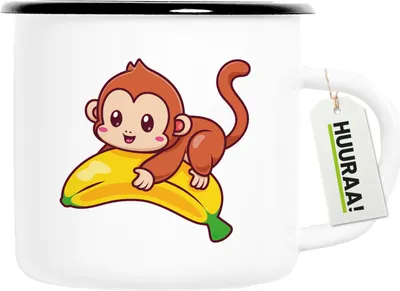 Produktbild von Huuraa Emaille Tasse Süßer Affe Comic 300ml Vintage Campingbecher Geschenkidee
