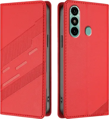 Produktbild von Hülle für itel P38 Pro, Kunstleder Brieftaschen Handyhülle mit Kartenfach und Standfunktion Rot