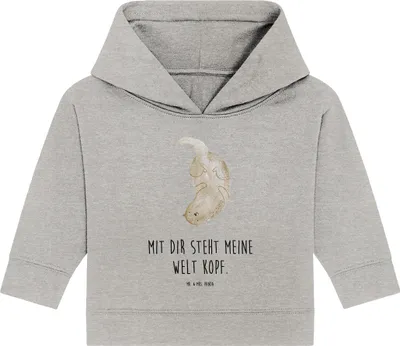 Produktbild von Mr. & Mrs. Panda Organic Baby Hoodie Otter Kopfüber 12. - 18. Monat - Heather Grey - Geschenk, Liebe, Niedlich, Kapuzensweatshirt, Seeotter, Verliebt, Kapuzenshirt