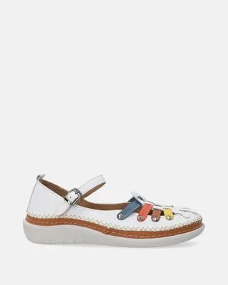Produktbild von VENEZIA Damen Ballerinas Leder Slipper Schlupfschuhe - Weiße Lederballerinas mit farbenfrohen Details aus Echtes Leder Weiß Größe 38