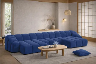 Produktbild von Kaiser Möbel Ecksofa Modulare U-Form, Veloursstoff Bluvel, Tintenblau, CROISSANT U