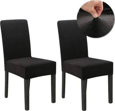 Produktbild von Stuhlhussen 2er set Verdickter Samt Stretch Hussen Für Stühl Weichem Esszimmer Stuhlbezug Hochzeit Home Party Stuhlüberzug Esszimmer-Sitzbezug Schwarz