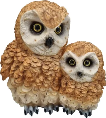 Produktbild von Dekofigur 2 braune Eulen Vogel Eule mit Kind Tierfigur Greifvogel Garten
